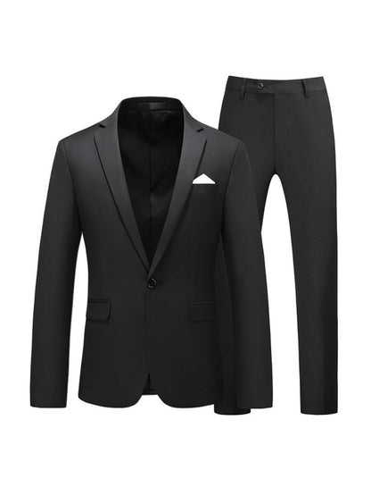 Tailored Fit Notched Lapel Single Breasted One-Button Solid colour 2 Piece Men's Party Suits
