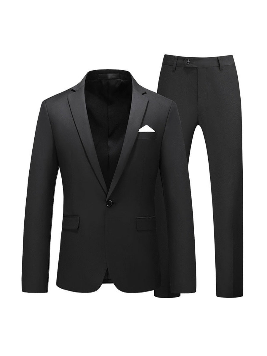 Tailored Fit Notched Lapel Single Breasted One-Button Solid colour 2 Piece Men's Party Suits