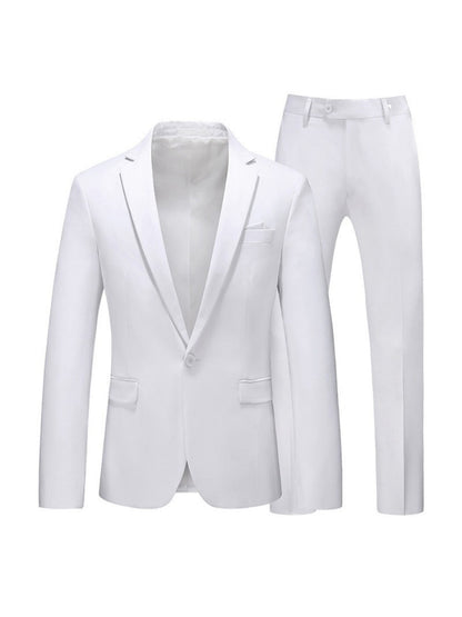 Tailored Fit Notched Lapel Single Breasted One-Button Solid colour 2 Piece Men's Party Suits