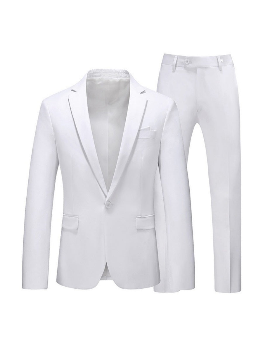 Tailored Fit Notched Lapel Single Breasted One-Button Solid colour 2 Piece Men's Party Suits