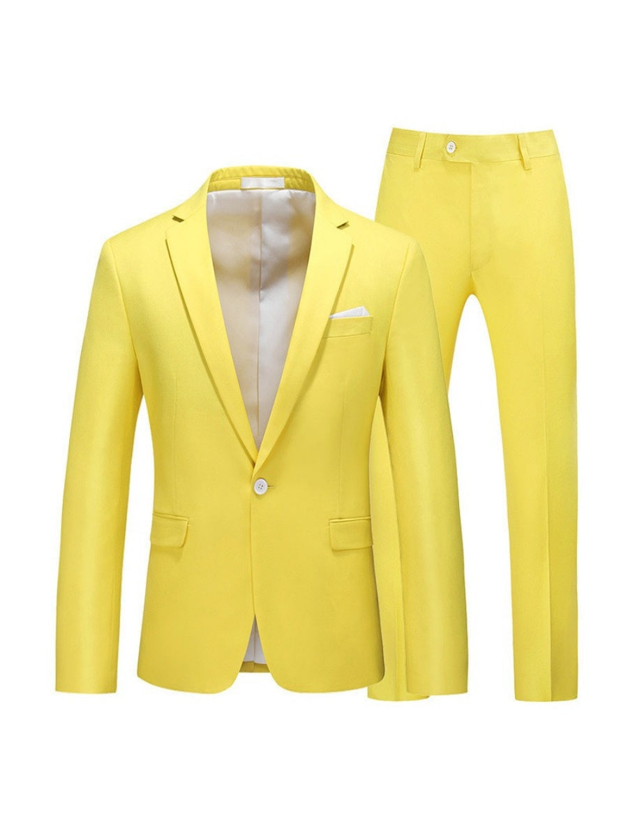 Tailored Fit Notched Lapel Single Breasted One-Button Solid colour 2 Piece Men's Party Suits