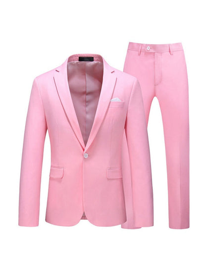 Tailored Fit Notched Lapel Single Breasted One-Button Solid colour 2 Piece Men's Party Suits
