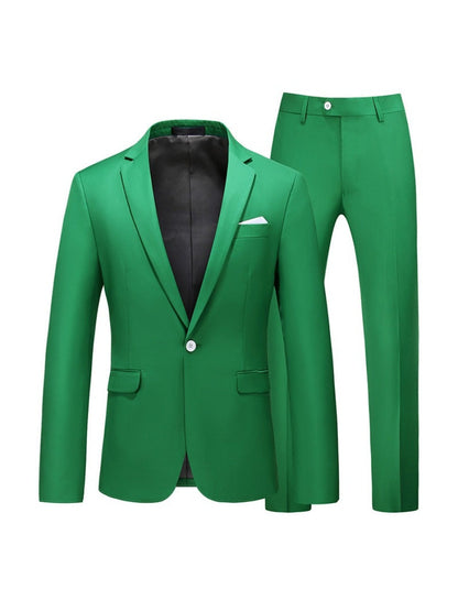 Tailored Fit Notched Lapel Single Breasted One-Button Solid colour 2 Piece Men's Party Suits