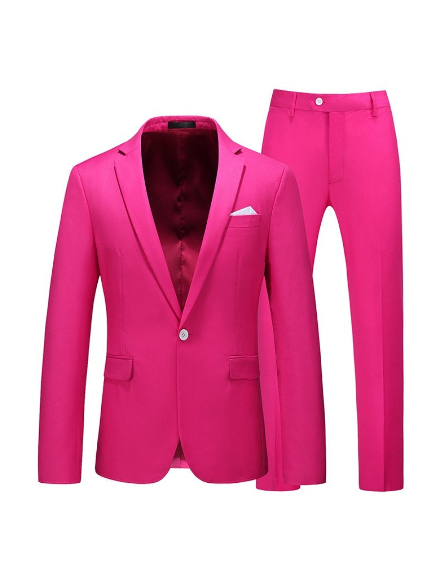 Tailored Fit Notched Lapel Single Breasted One-Button Solid colour 2 Piece Men's Party Suits