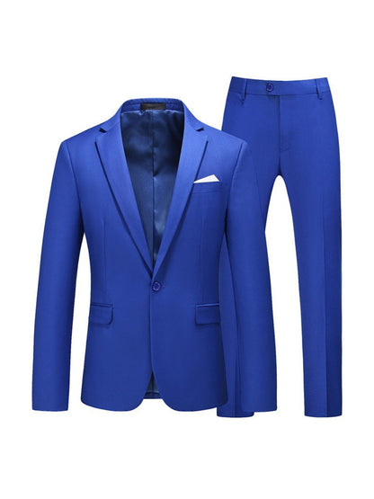 Tailored Fit Notched Lapel Single Breasted One-Button Solid colour 2 Piece Men's Party Suits
