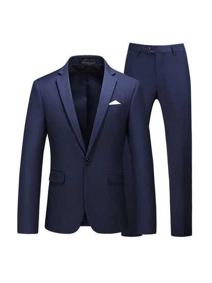 Tailored Fit Notched Lapel Single Breasted One-Button Solid colour 2 Piece Men's Party Suits