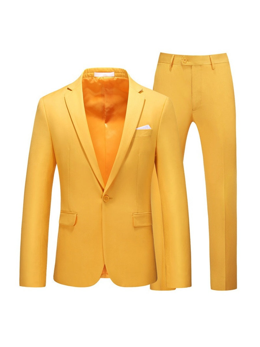 Tailored Fit Notched Lapel Single Breasted One-Button Solid colour 2 Piece Men's Party Suits