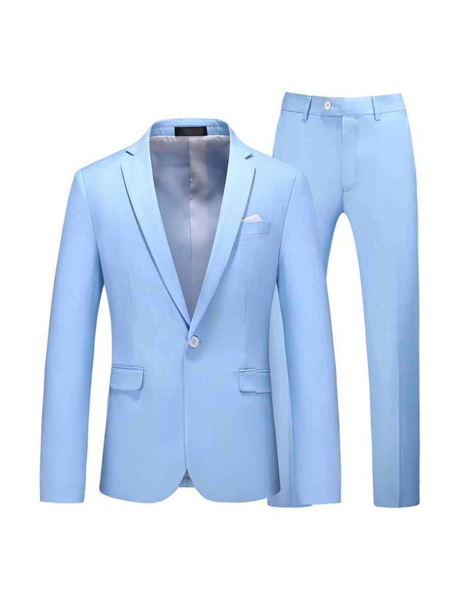 Tailored Fit Notched Lapel Single Breasted One-Button Solid colour 2 Piece Men's Party Suits