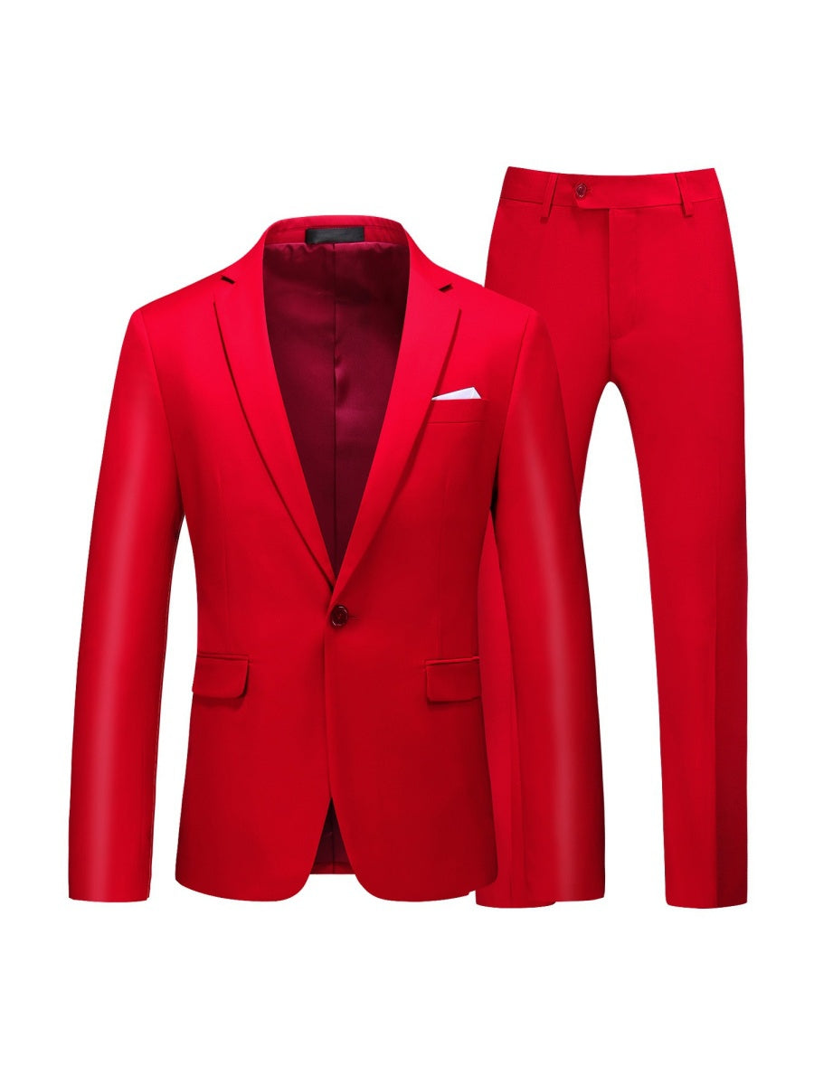 Tailored Fit Notched Lapel Single Breasted One-Button Solid colour 2 Piece Men's Party Suits