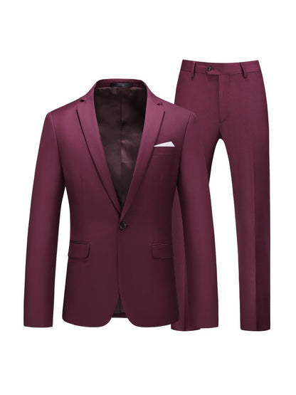 Tailored Fit Notched Lapel Single Breasted One-Button Solid colour 2 Piece Men's Party Suits