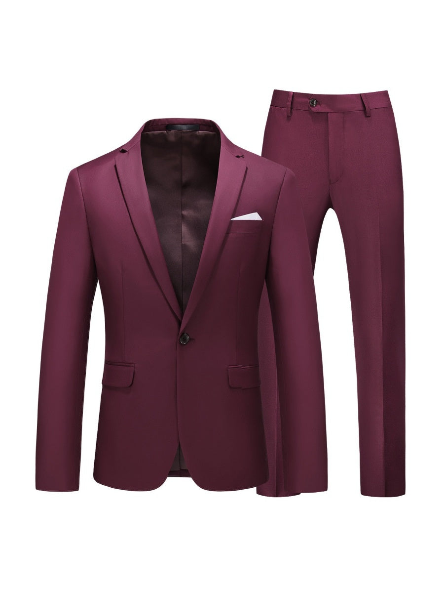 Tailored Fit Notched Lapel Single Breasted One-Button Solid colour 2 Piece Men's Party Suits