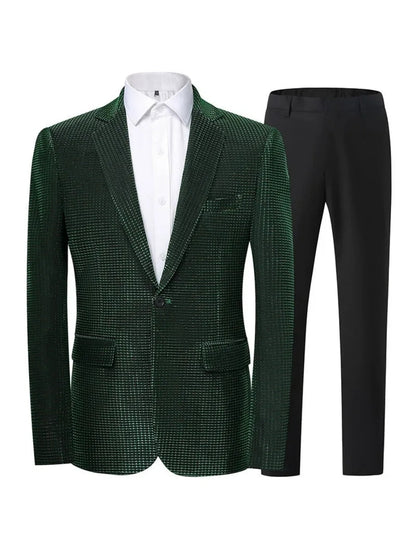 Tailored Fit Notched Lapel Single Breasted One-Button Solid colour 2 Piece Men's Party Suits