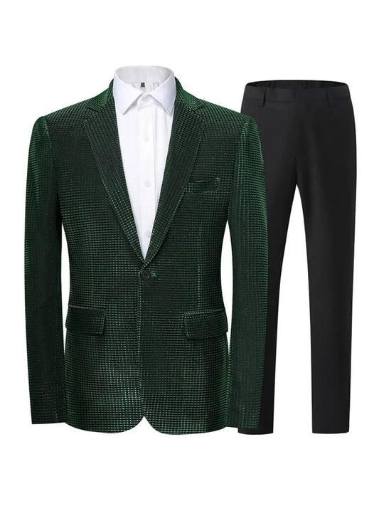 Tailored Fit Notched Lapel Single Breasted One-Button Solid colour 2 Piece Men's Party Suits