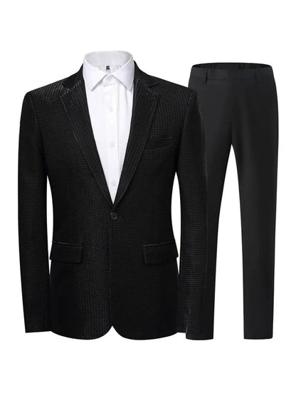 Tailored Fit Notched Lapel Single Breasted One-Button Solid colour 2 Piece Men's Party Suits