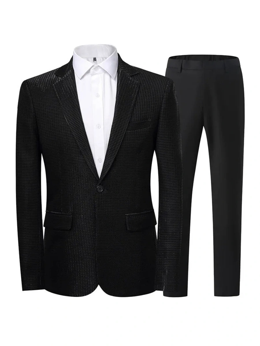 Tailored Fit Notched Lapel Single Breasted One-Button Solid colour 2 Piece Men's Party Suits