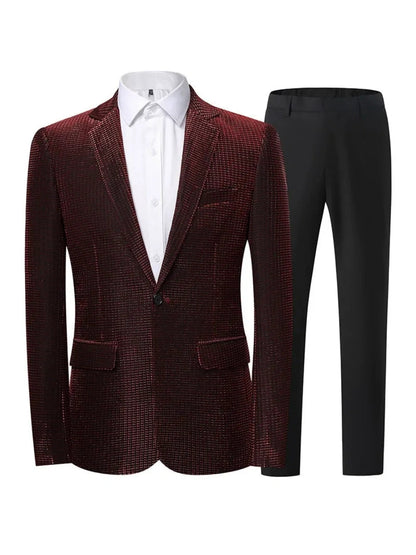 Tailored Fit Notched Lapel Single Breasted One-Button Solid colour 2 Piece Men's Party Suits