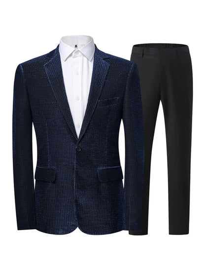 Tailored Fit Notched Lapel Single Breasted One-Button Solid colour 2 Piece Men's Party Suits