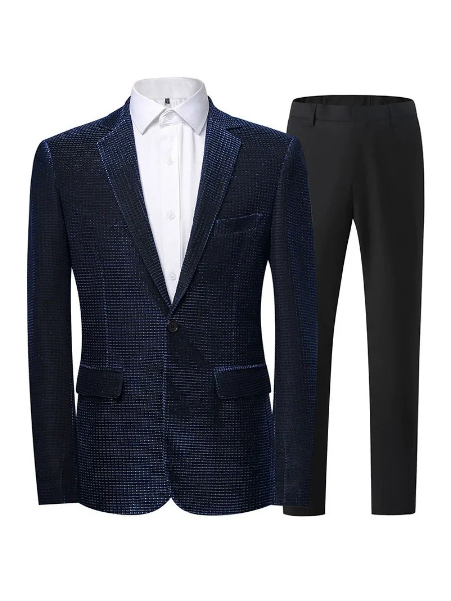 Tailored Fit Notched Lapel Single Breasted One-Button Solid colour 2 Piece Men's Party Suits