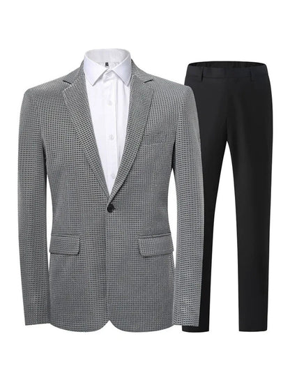 Tailored Fit Notched Lapel Single Breasted One-Button Solid colour 2 Piece Men's Party Suits