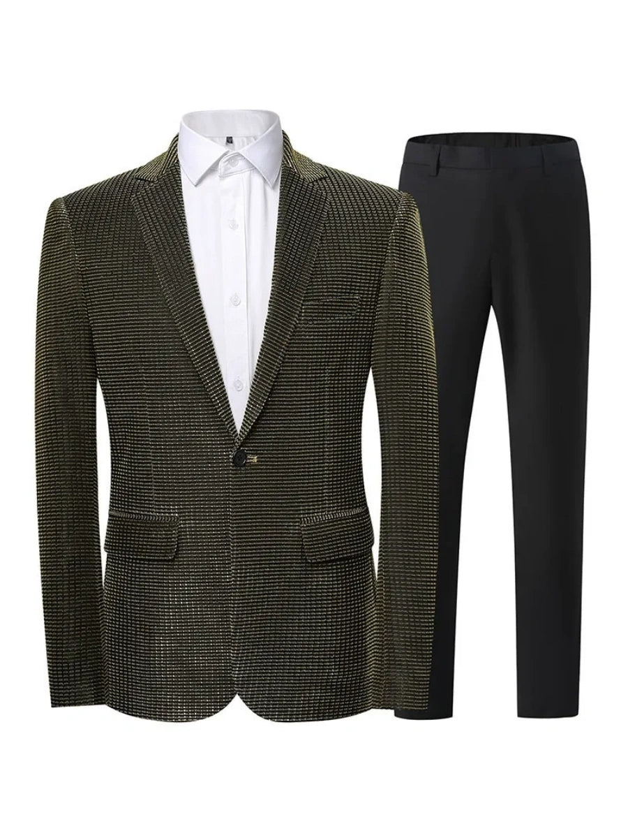 Tailored Fit Notched Lapel Single Breasted One-Button Solid colour 2 Piece Men's Party Suits