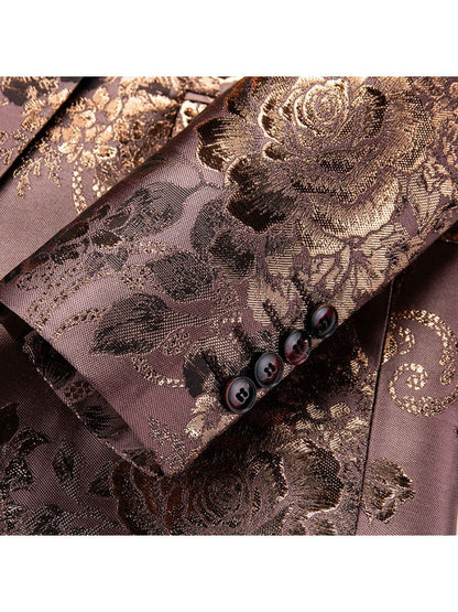 Tailored Fit Notched Lapel Single Breasted One-button Gilded Printed Men's Party Jacket