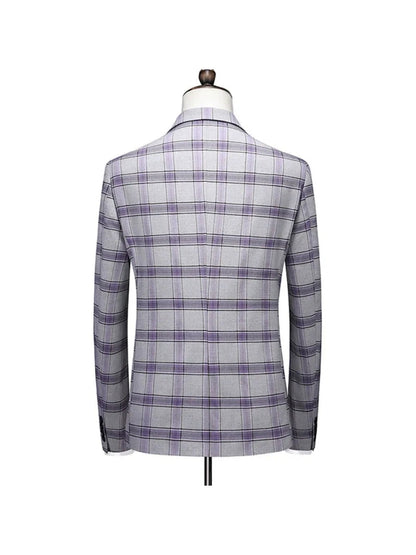 Tailored Fit Notched Lapel Single Breasted One-Button Grid 3 Piece Men's Party Suits
