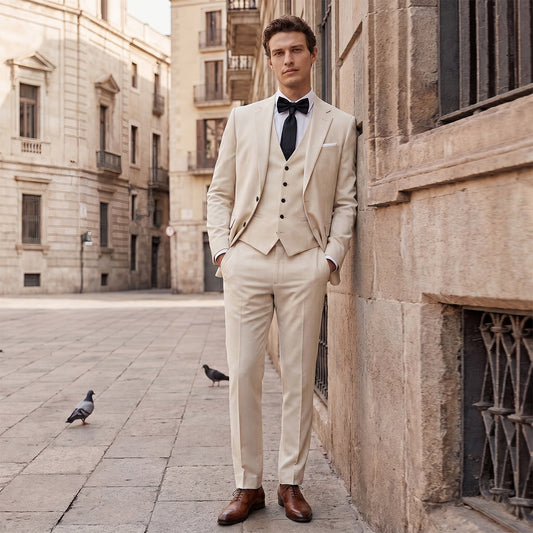 Tailored Fit Single Breasted Two-buttons 3 Pieces Solid Coloured Men's Wedding Suits