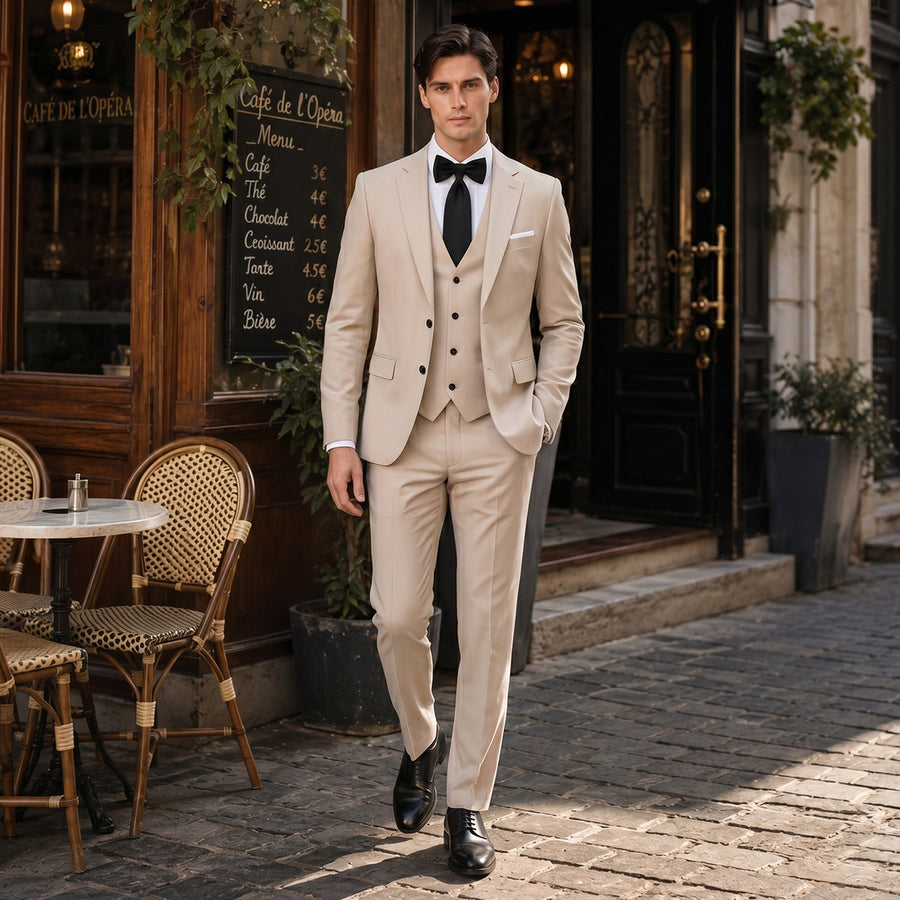 Tailored Fit Single Breasted Two buttons 3 Pieces Solid coloured Men's Wedding Suits