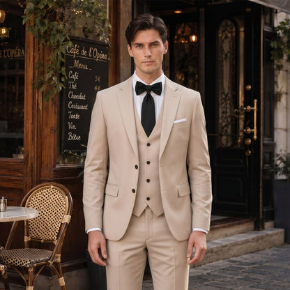 Tailored Fit Single Breasted Two buttons 3 Pieces Solid coloured Men's Wedding Suits