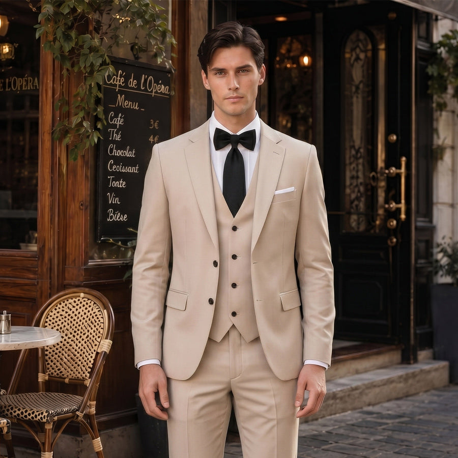 Tailored Fit Single Breasted Two buttons 3 Pieces Solid coloured Men's Wedding Suits