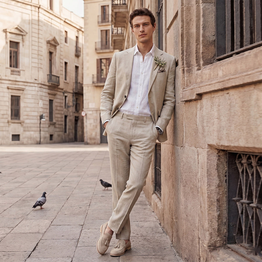 Tailored Fit Single Breasted Two-buttons 2 Pieces Solid coloured Men's Wedding Suits