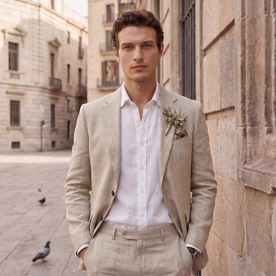 Tailored Fit Single Breasted Two-buttons 2 Pieces Solid coloured Men's Wedding Suits