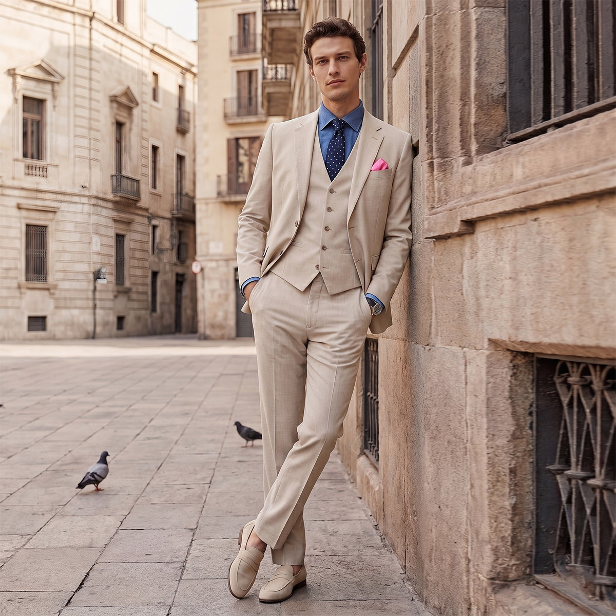 Tailored Fit Single Breasted Two-buttons 3 Pieces Solid coloured Men's Wedding Suits