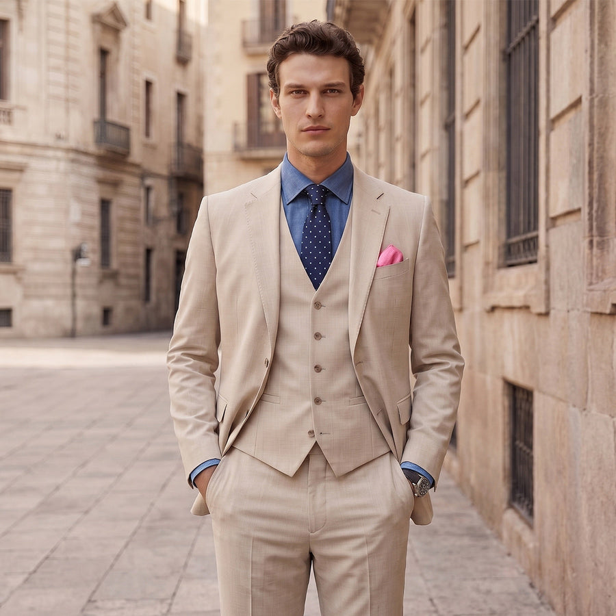Tailored Fit Single Breasted Two-buttons 3 Pieces Solid coloured Men's Wedding Suits