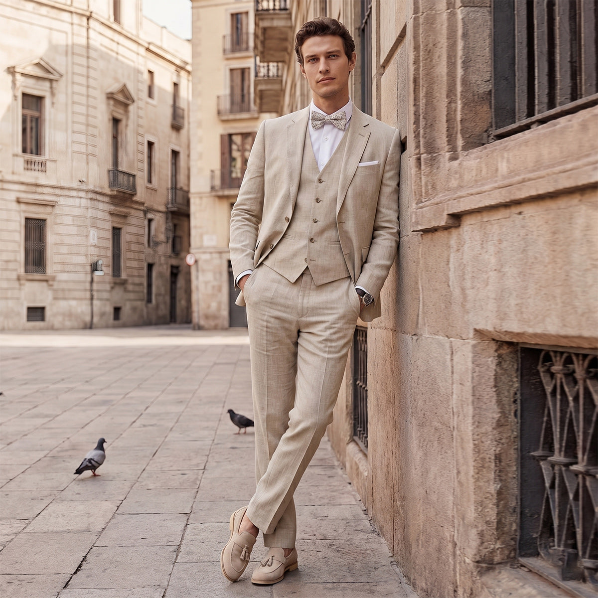 Tailored Fit Single Breasted Two-buttons 3 Pieces Solid coloured Men's Wedding Suits