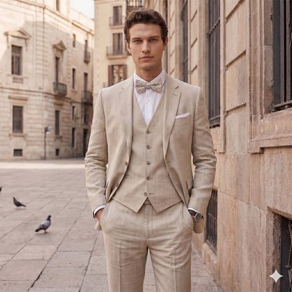 Tailored Fit Single Breasted Two-buttons 3 Pieces Solid coloured Men's Wedding Suits