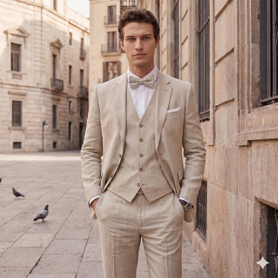Tailored Fit Single Breasted Two-buttons 3 Pieces Solid coloured Men's Wedding Suits