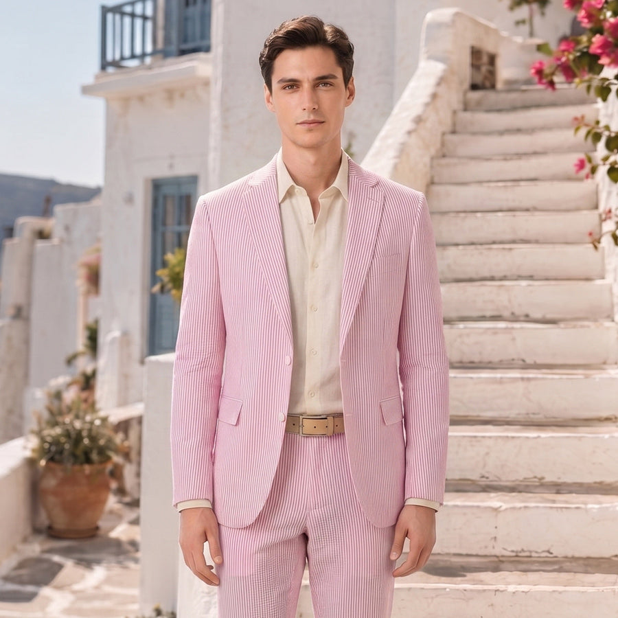 Tailored Fit Single Breasted Two-buttons 2 Pieces Striped Men's Wedding Suits