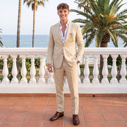 Tailored Fit Single Breasted Two-buttons 2 Pieces Solid coloured Men's Wedding Suits