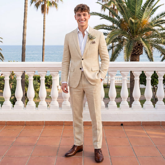 Tailored Fit Single Breasted Two-buttons 2 Pieces Solid coloured Men's Wedding Suits