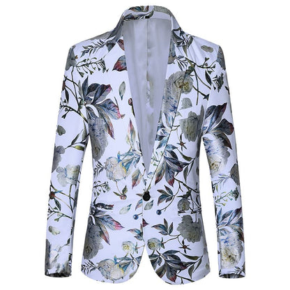 Tailored Fit Notched Lapel Single Breasted One-button Men's Party Jacket With Floral