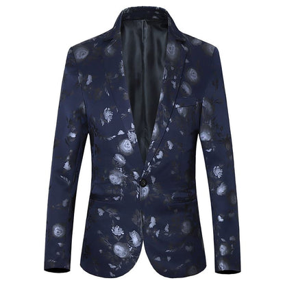 Tailored Fit Notched Lapel Single Breasted One-button Men's Party Jacket With Floral