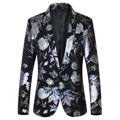 Tailored Fit Notched Lapel Single Breasted One-button Men's Party Jacket With Floral