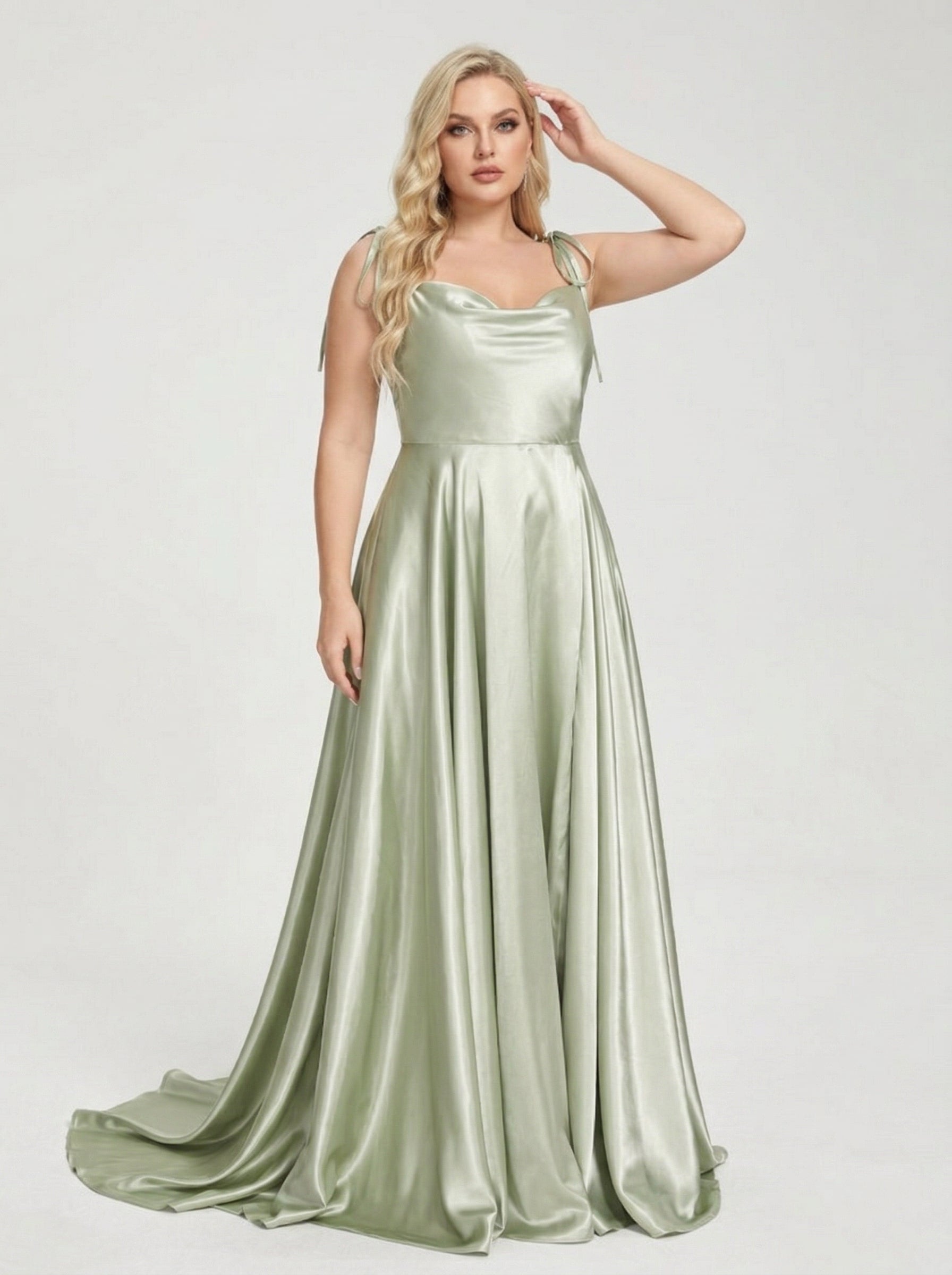 A-Line Spaghetti Straps Sleeveless Long Silk Like Satin Plus Size Bridesmaid Dresses