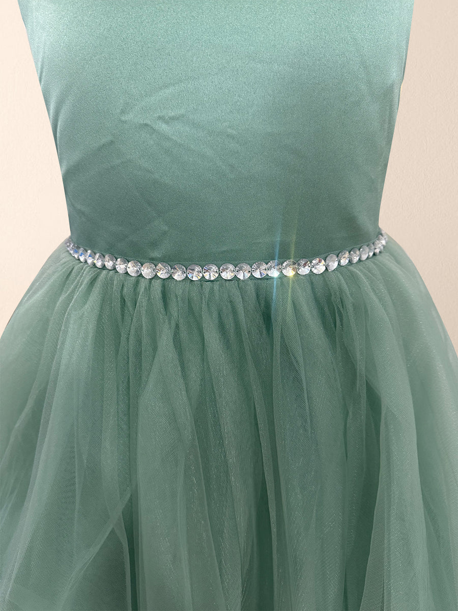 Crew Neck Tulle Flower Girl Dresses with Bowknot & Beading Waist