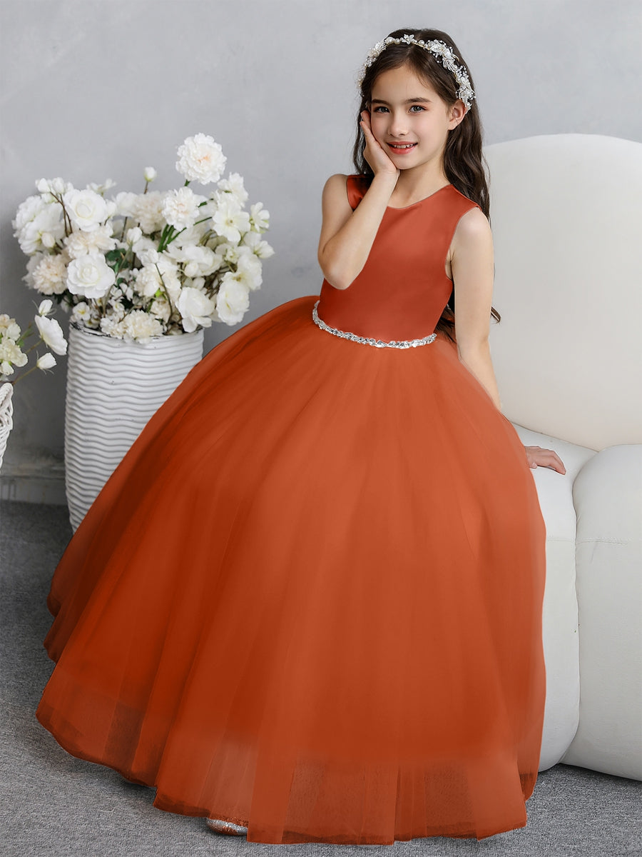 Crew Neck Tulle Flower Girl Dresses with Bowknot & Beading Waist