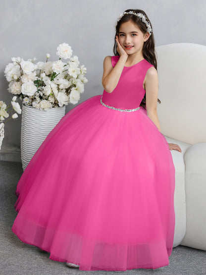Crew Neck Tulle Flower Girl Dresses with Bowknot & Beading Waist