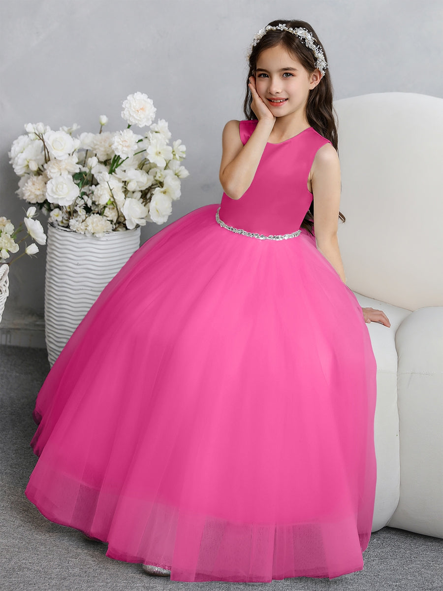 Crew Neck Tulle Flower Girl Dresses with Bowknot & Beading Waist