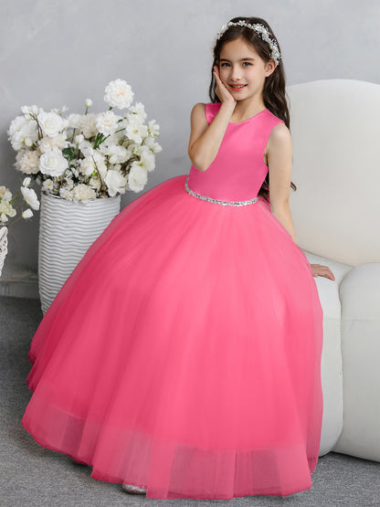 Crew Neck Tulle Flower Girl Dresses with Bowknot & Beading Waist