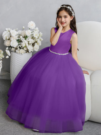 Crew Neck Tulle Flower Girl Dresses with Bowknot & Beading Waist